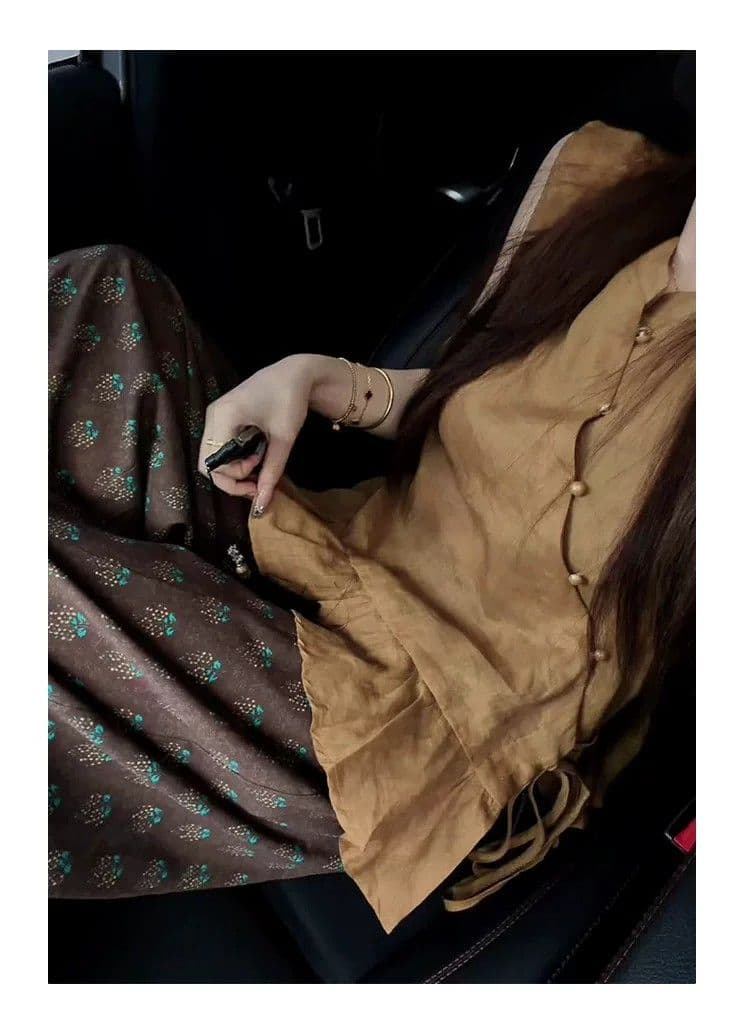 여름 새로운 작은 대중 디자인 허리밴드 다용도 레트로 꽃무늬 9부 바지 상세 이미지 8