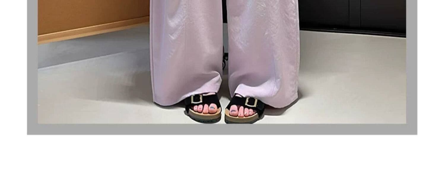 3 차원 허리 한 스타일 느긋한 바람 연한 자주색 와이드 레깅스 바지 여름 새로운 도루 센스 루즈핏 얼음 실크 캐주얼 바지 상세 이미지 14
