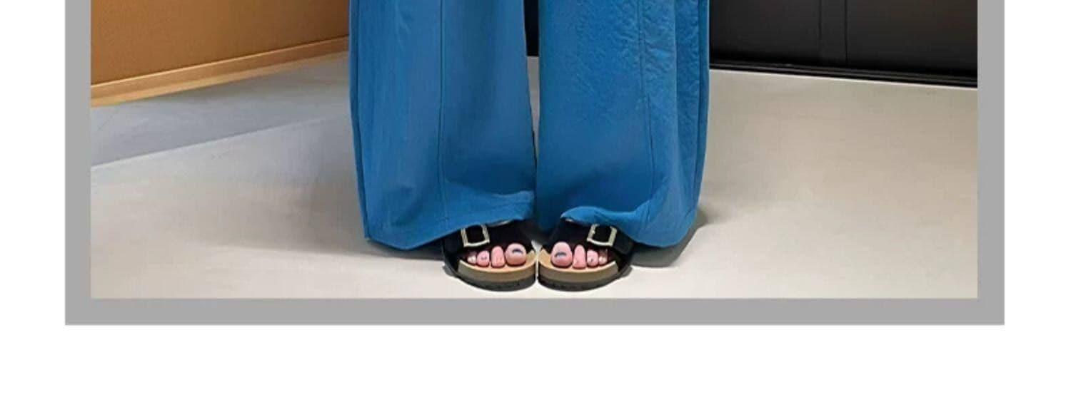3 차원 허리 한 스타일 느긋한 바람 연한 자주색 와이드 레깅스 바지 여름 새로운 도루 센스 루즈핏 얼음 실크 캐주얼 바지 상세 이미지 16