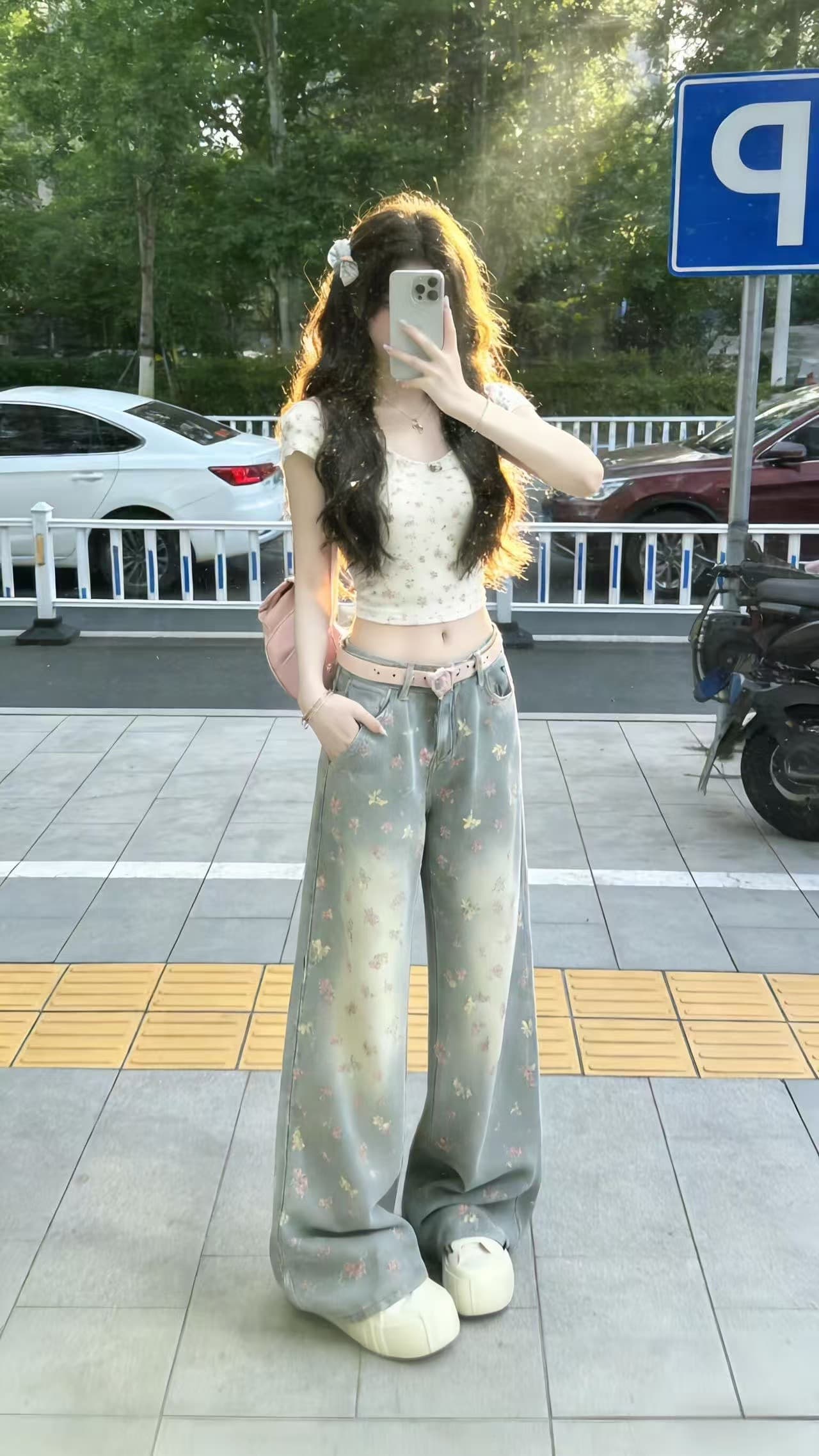 아메리칸 레트로 핫걸 청바지 여성 작은 대중 루즈핏 슬림해 보이는 스트레이트 넓은 다리 바닥 청소 바지 상세 이미지 2