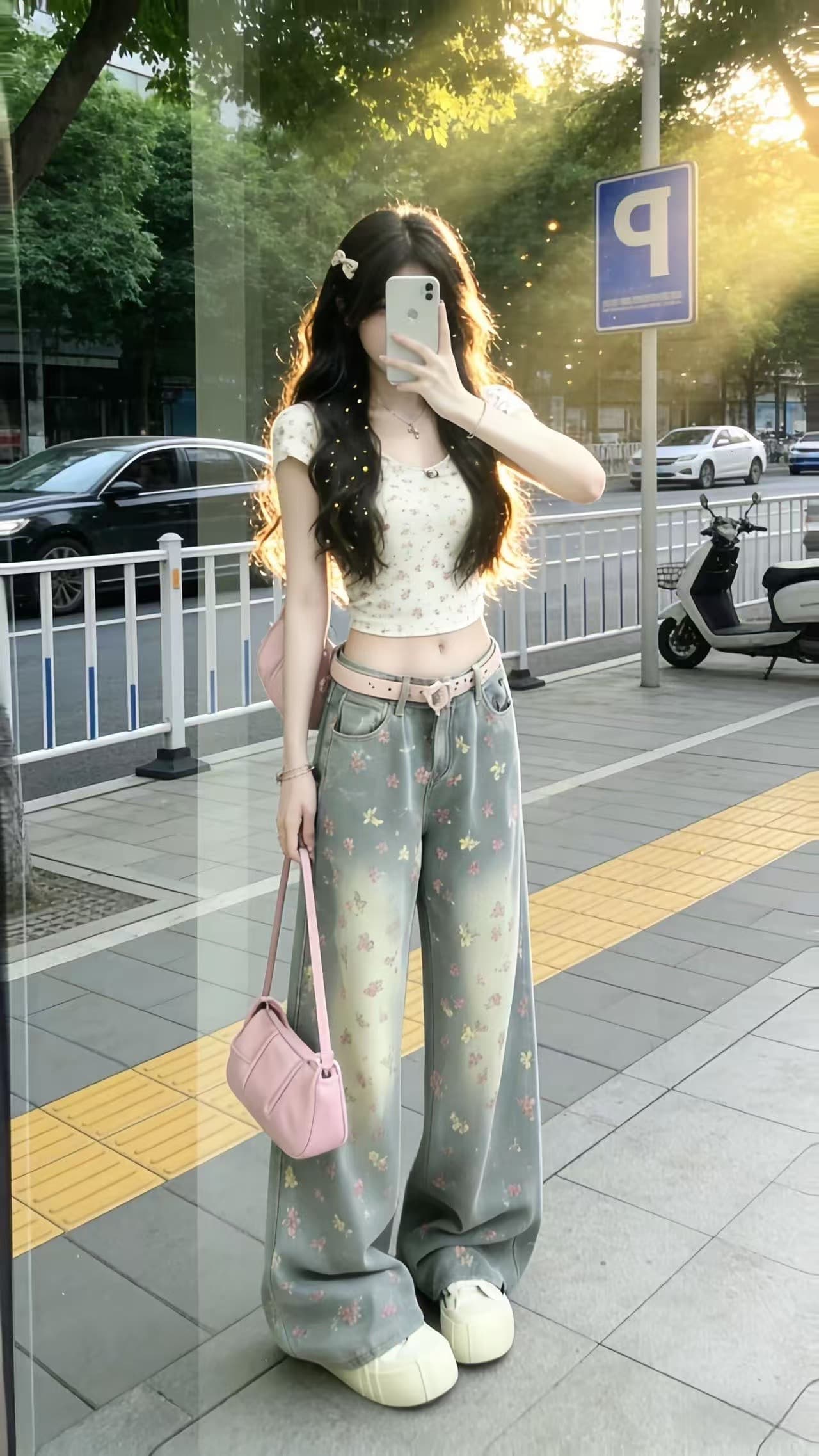 아메리칸 레트로 핫걸 청바지 여성 작은 대중 루즈핏 슬림해 보이는 스트레이트 넓은 다리 바닥 청소 바지 상세 이미지 6