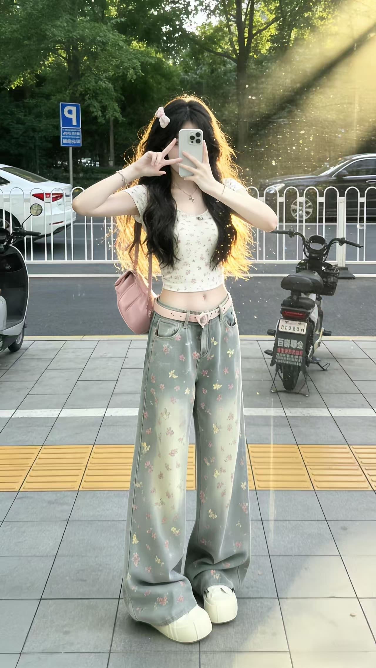 아메리칸 레트로 핫걸 청바지 여성 작은 대중 루즈핏 슬림해 보이는 스트레이트 넓은 다리 바닥 청소 바지 상세 이미지 7