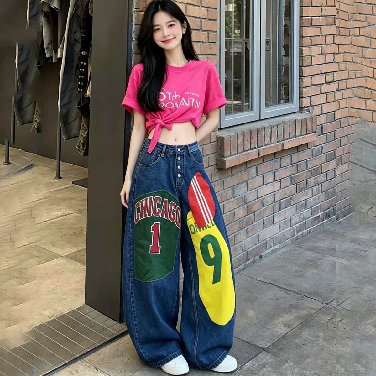 아메리칸 레트로 핫걸 청바지 여성 작은 대중 루즈핏 슬림해 보이는 스트레이트 넓은 다리 바닥 청소 바지 이미지 4