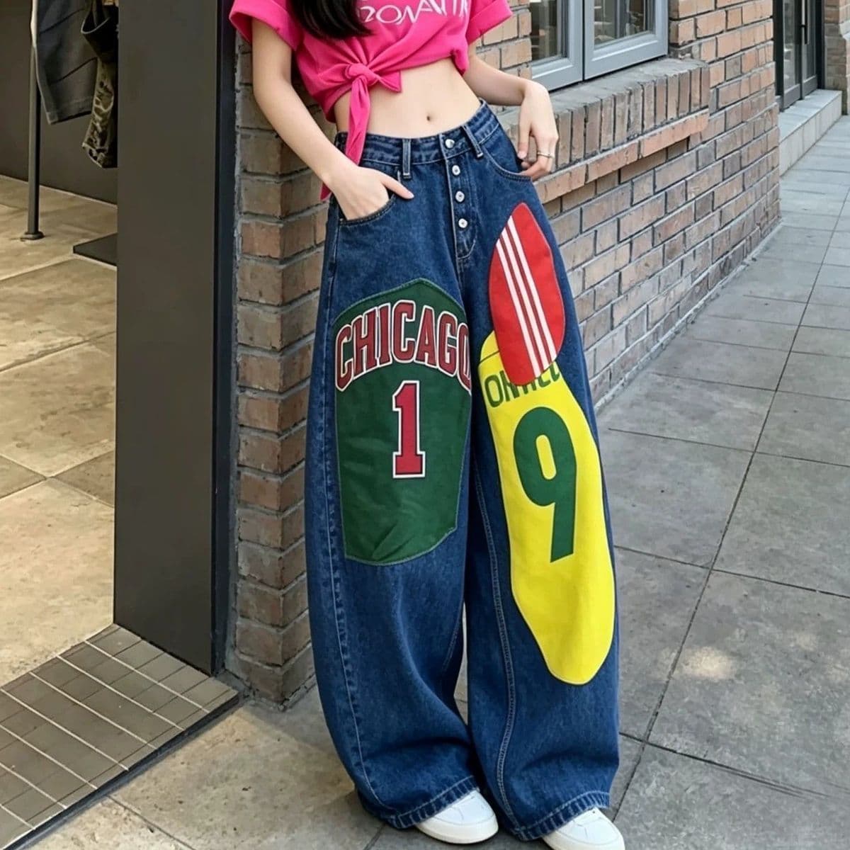 아메리칸 레트로 핫걸 청바지 여성 작은 대중 루즈핏 슬림해 보이는 스트레이트 넓은 다리 바닥 청소 바지 상세 이미지 3