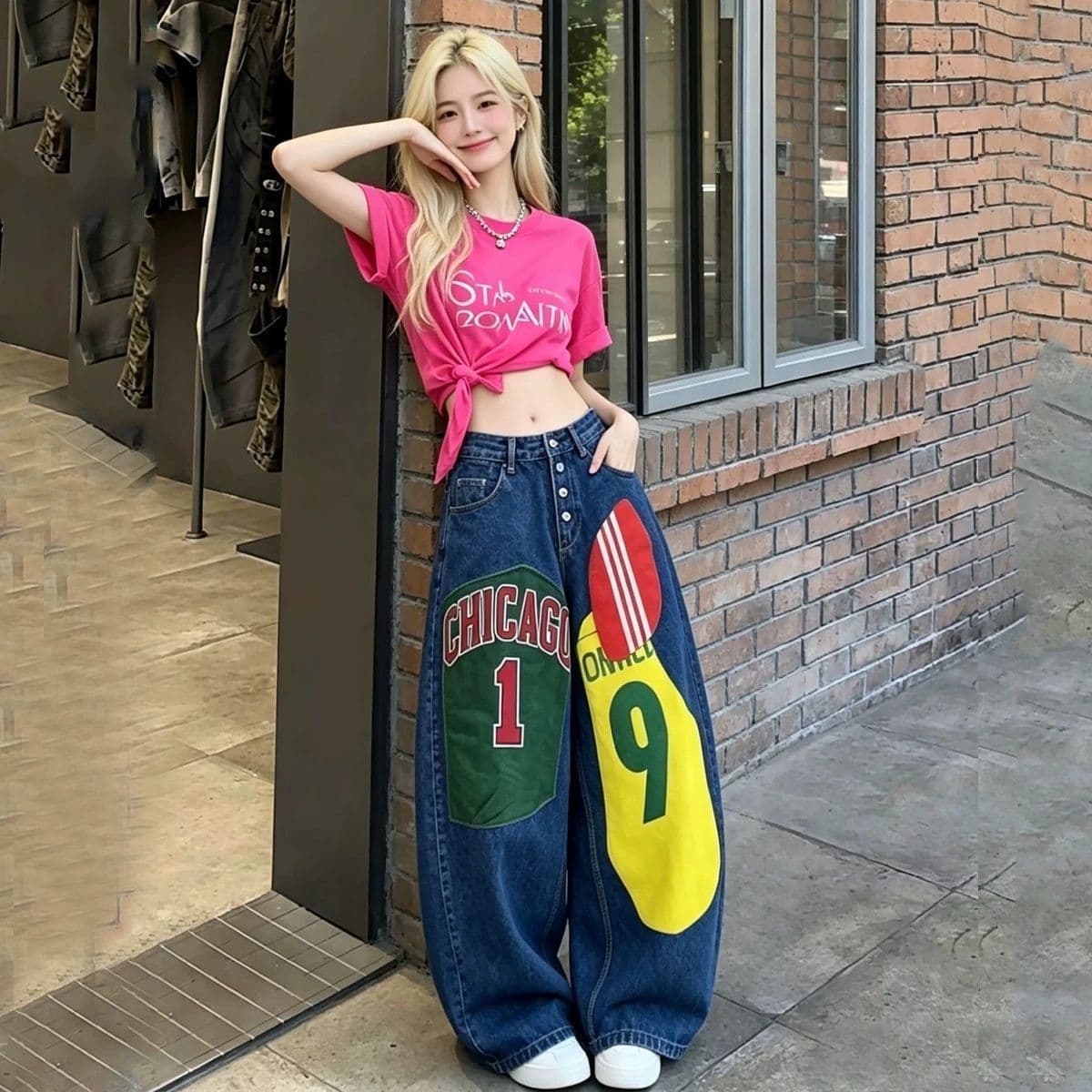 아메리칸 레트로 핫걸 청바지 여성 작은 대중 루즈핏 슬림해 보이는 스트레이트 넓은 다리 바닥 청소 바지 상세 이미지 5