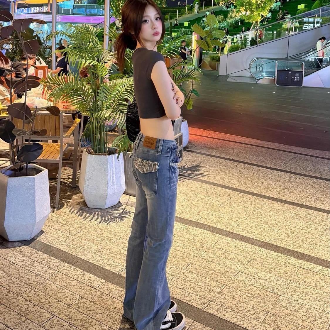 아메리칸 레트로 핫걸 청바지 여성 작은 대중 루즈핏 슬림해 보이는 스트레이트 넓은 다리 바닥 청소 바지 상세 이미지 2