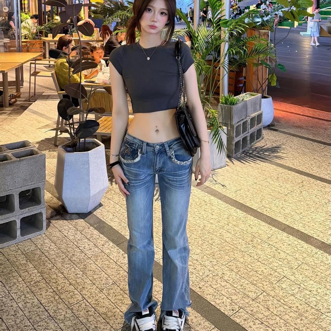 아메리칸 레트로 핫걸 청바지 여성 작은 대중 루즈핏 슬림해 보이는 스트레이트 넓은 다리 바닥 청소 바지 상세 이미지 3