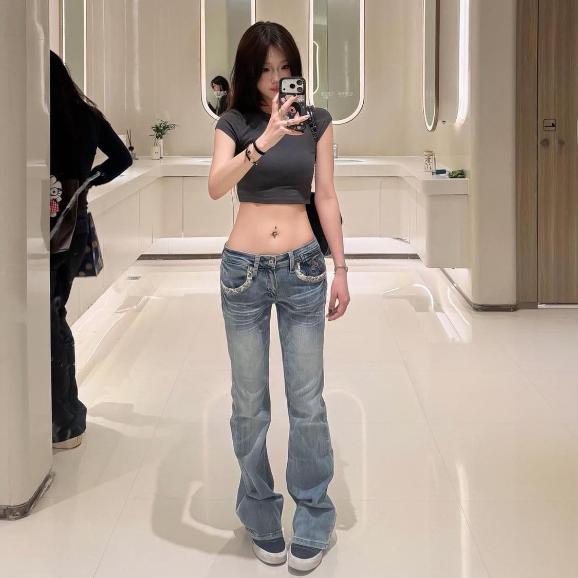아메리칸 레트로 핫걸 청바지 여성 작은 대중 루즈핏 슬림해 보이는 스트레이트 넓은 다리 바닥 청소 바지 상세 이미지 7