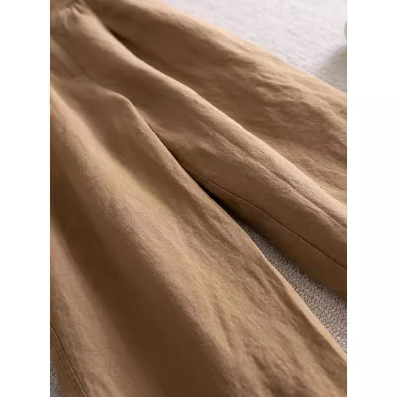 첫 번째 줄 대 브랜드 고급 전단 표준 여성 의류 대외 무역 꼬리 물품 수출 원본 싱글 마 면 단색 하이웨이스트 스트레이트 캐주얼 바지 상세 이미지 5