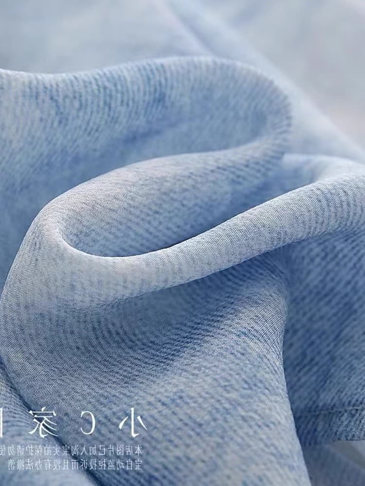 암소 x 물품 자이언트 버스트 뽕나무 누에 실크 블루 화이트 헤일로 염색 긴팔 쇼트 스타일 봄 여름 18 남 쌀 실크 데님 색상 셔츠 상세 이미지 18