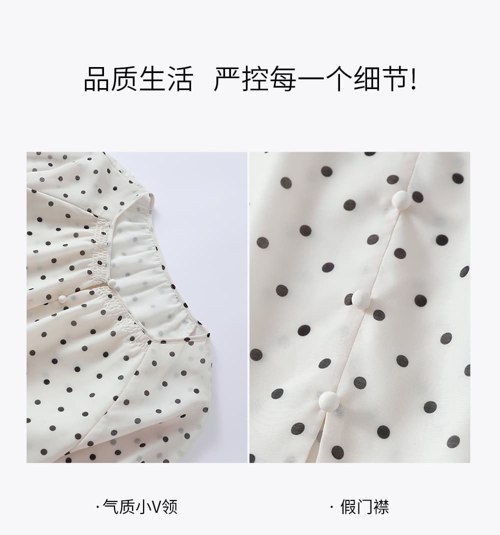 도트 무늬 꽃무늬 쉬폰 블라우스 여름 루즈핏 5 점 소매 셔츠 셔츠 여성 상세 이미지 13