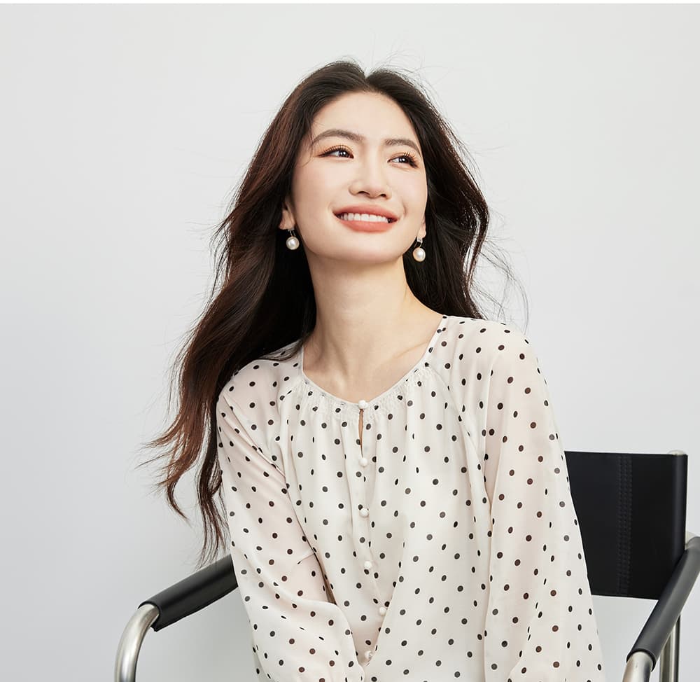 도트 무늬 꽃무늬 쉬폰 블라우스 여름 루즈핏 5 점 소매 셔츠 셔츠 여성 상세 이미지 16