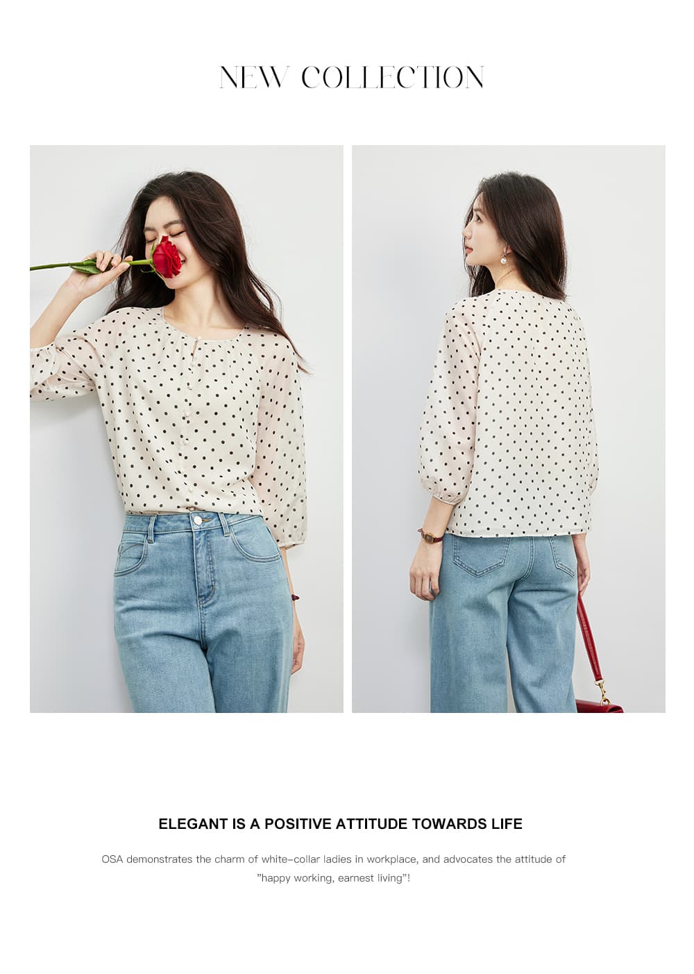 도트 무늬 꽃무늬 쉬폰 블라우스 여름 루즈핏 5 점 소매 셔츠 셔츠 여성 상세 이미지 19