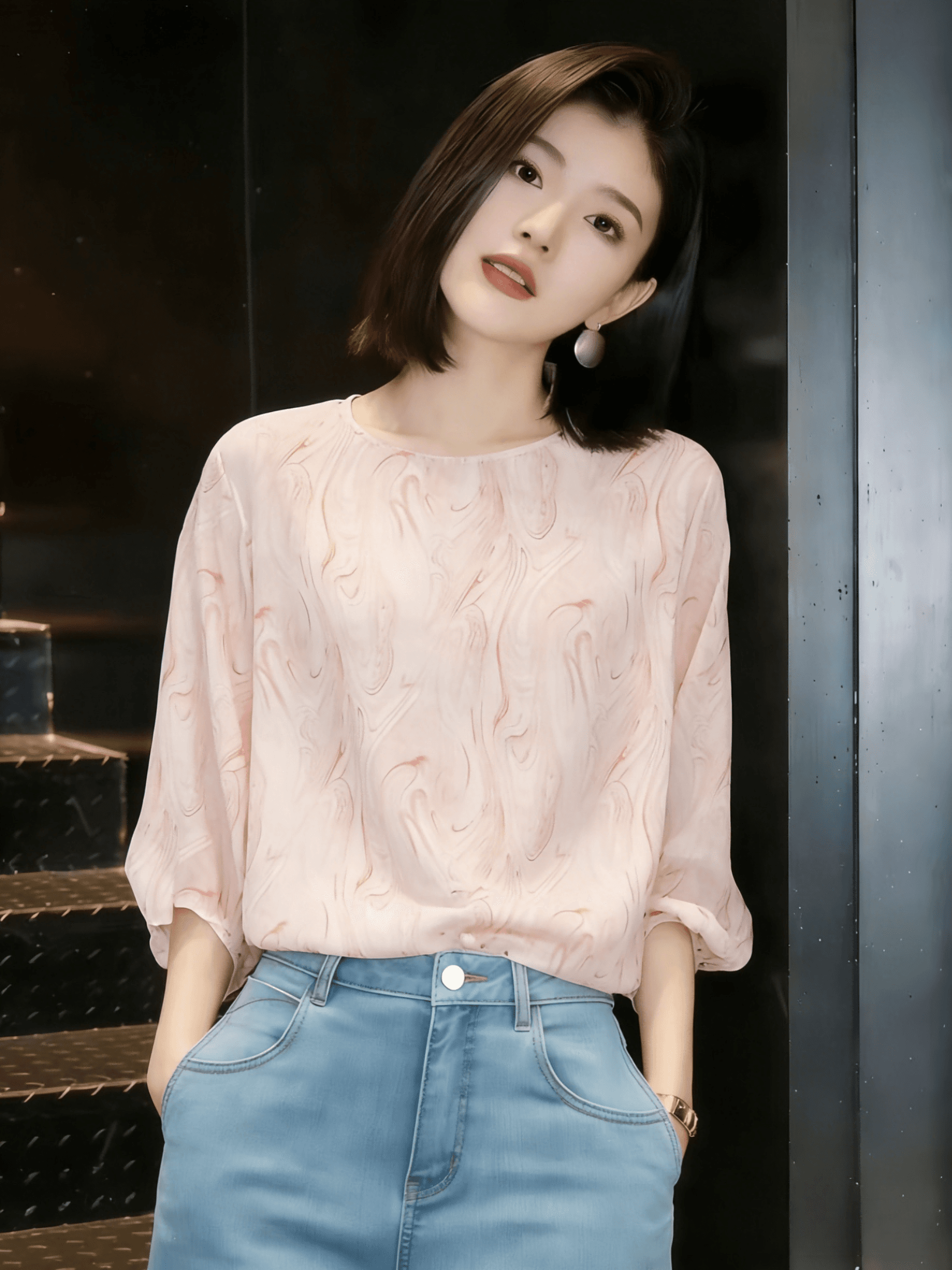 부드러운 바람 분말 색 후광 염색 거품 소매 쉬폰 블라우스 루즈핏 슬림해 보이는 품격 다용도 출퇴근 맨위 2026 여름 상세 이미지 2