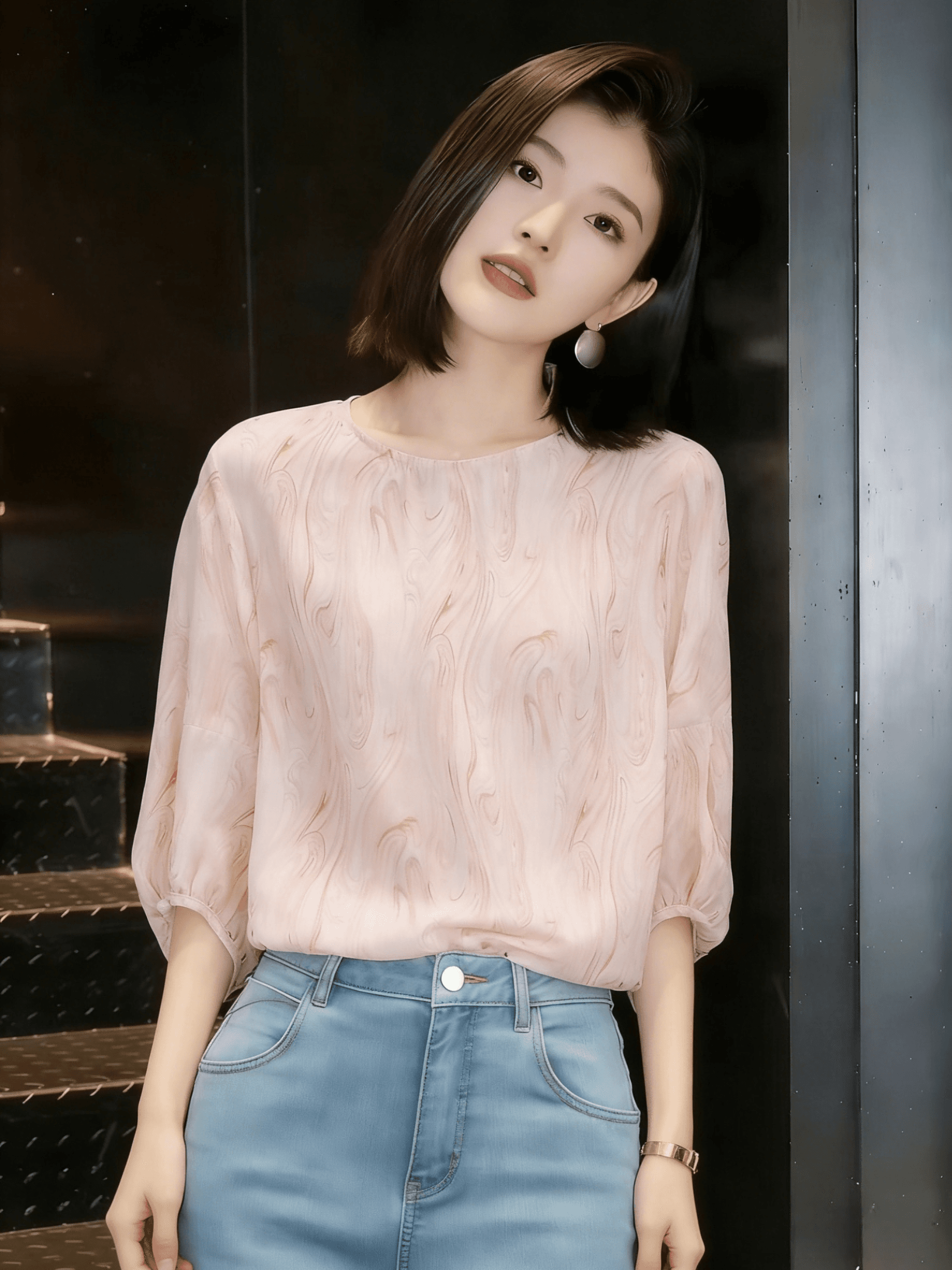 부드러운 바람 분말 색 후광 염색 거품 소매 쉬폰 블라우스 루즈핏 슬림해 보이는 품격 다용도 출퇴근 맨위 2026 여름 상세 이미지 3