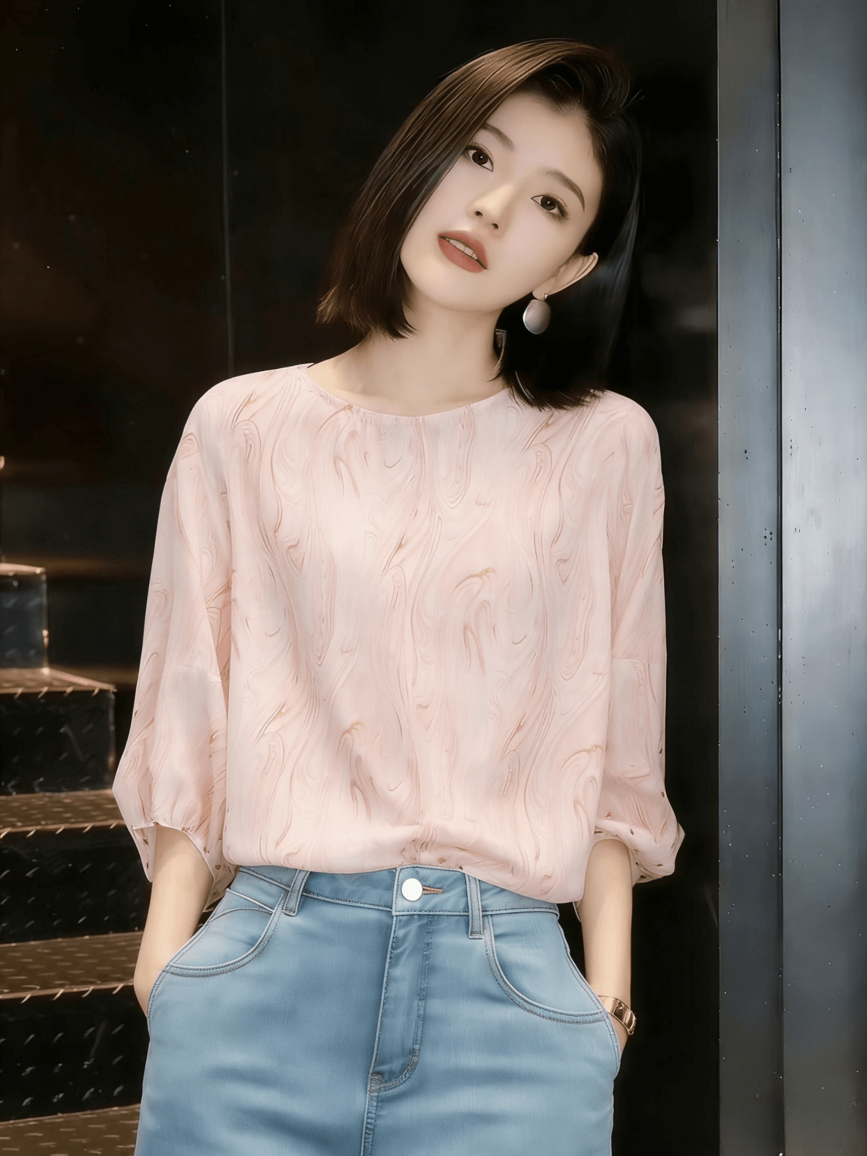부드러운 바람 분말 색 후광 염색 거품 소매 쉬폰 블라우스 루즈핏 슬림해 보이는 품격 다용도 출퇴근 맨위 2026 여름 상세 이미지 5
