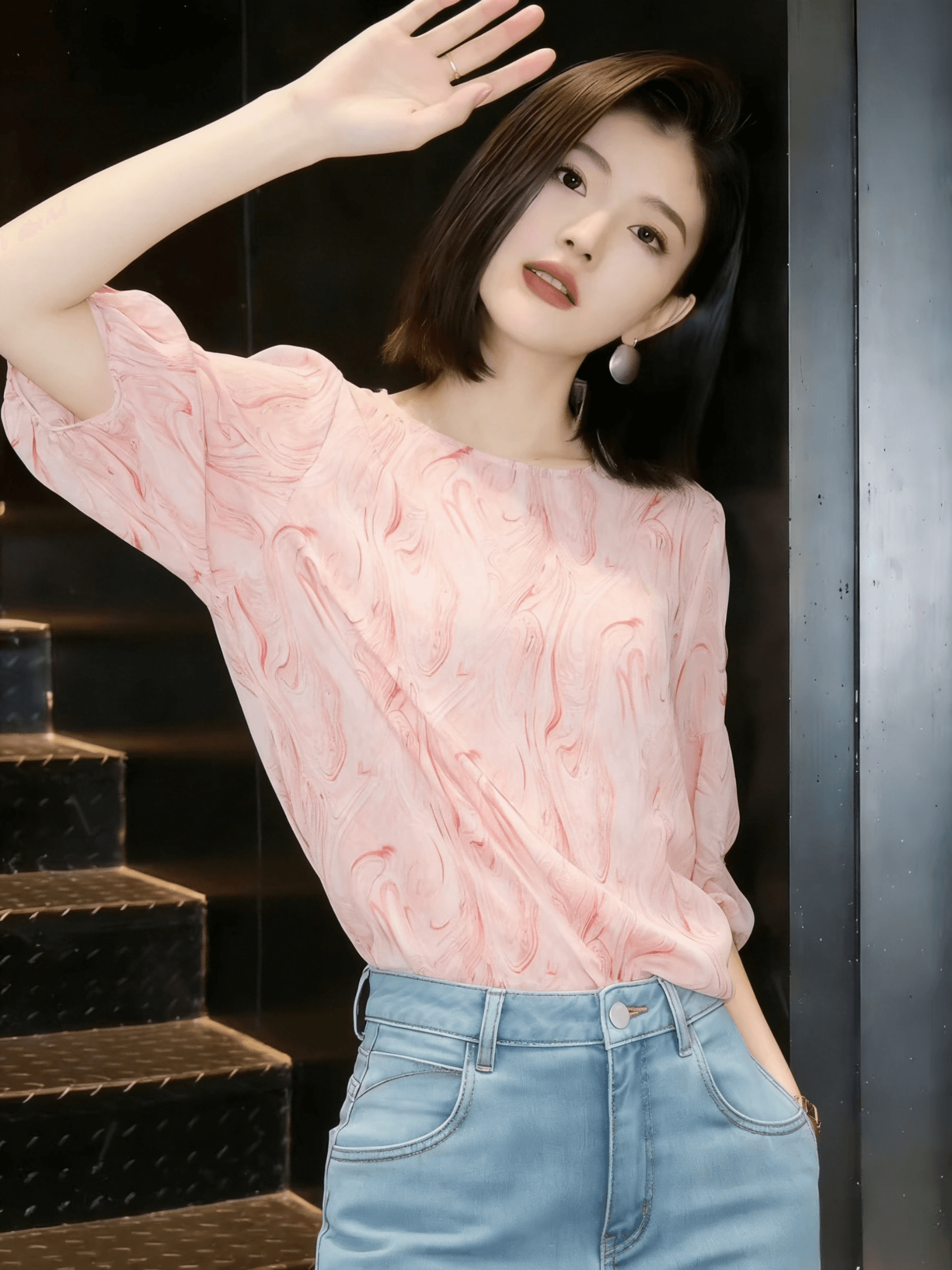 부드러운 바람 분말 색 후광 염색 거품 소매 쉬폰 블라우스 루즈핏 슬림해 보이는 품격 다용도 출퇴근 맨위 2026 여름 상세 이미지 6