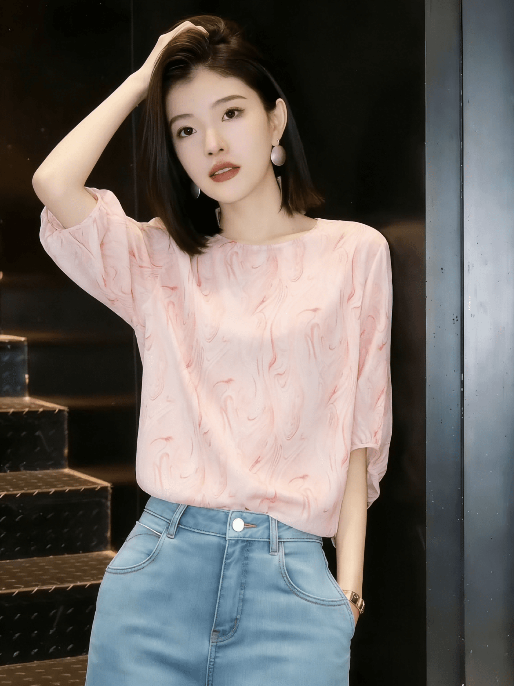 부드러운 바람 분말 색 후광 염색 거품 소매 쉬폰 블라우스 루즈핏 슬림해 보이는 품격 다용도 출퇴근 맨위 2026 여름 상세 이미지 7