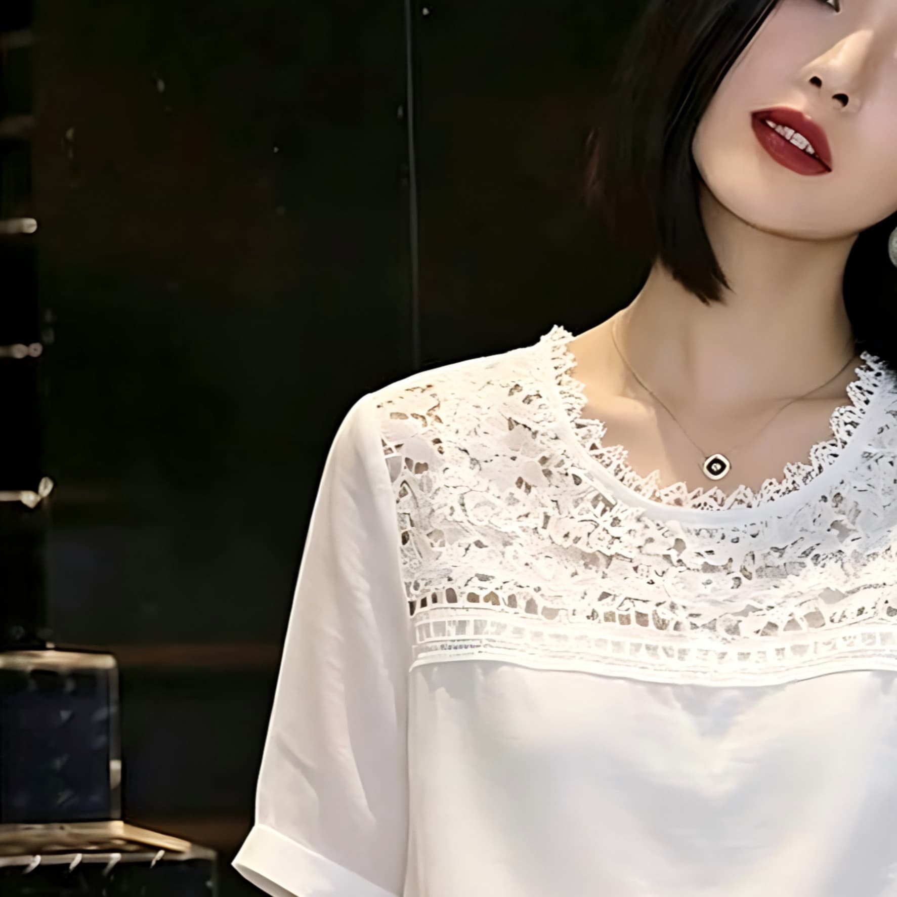 하나 꿈 떠 다니는 무거운 작업 레이스 아마 반소매 셔츠 루즈핏 라운드 넥 여성 셔츠 265 여름 새로운 이미지 2