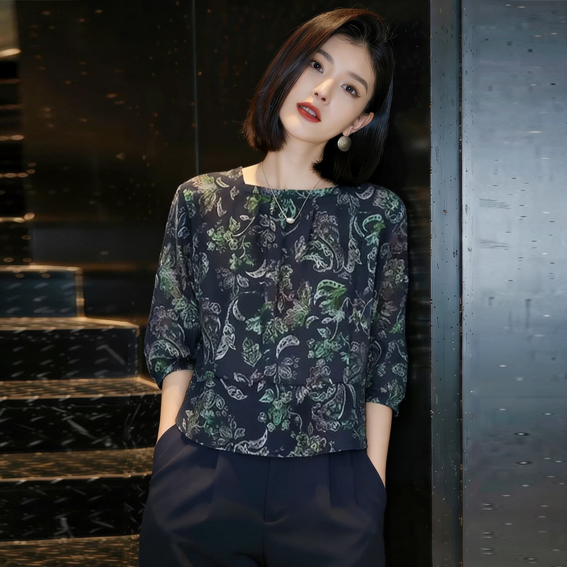 고급 센스 광장 칼라 프린트 여성 셔츠 여름 새로운 외국 가스 연령 감소 루즈핏 슬림해 보이는 캐주얼 Chic 작은 셔츠 맨위 이미지 2