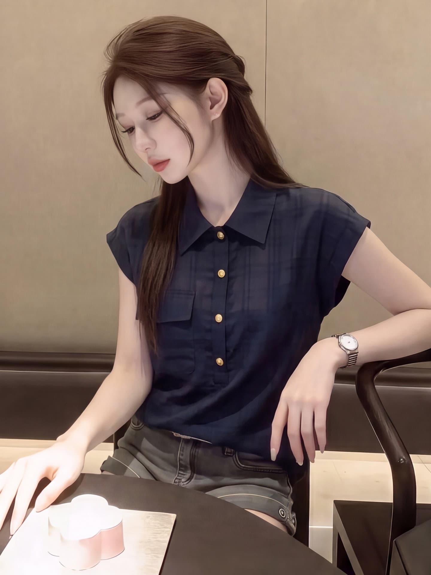 프랑스식 고유 한 Chic 패션 품격 POLO 칼라 셔츠 2026 여름 단색 출퇴근 다용도 반팔 맨위 여성 상세 이미지 3