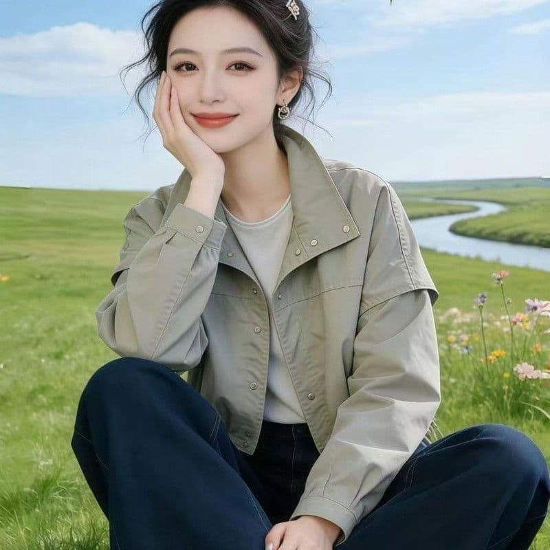 2026 봄 새로운 한국 스타일 자켓 루즈핏 다용도 스탠드 칼라 패션 맨위 짧은 여성 코트 이미지 6