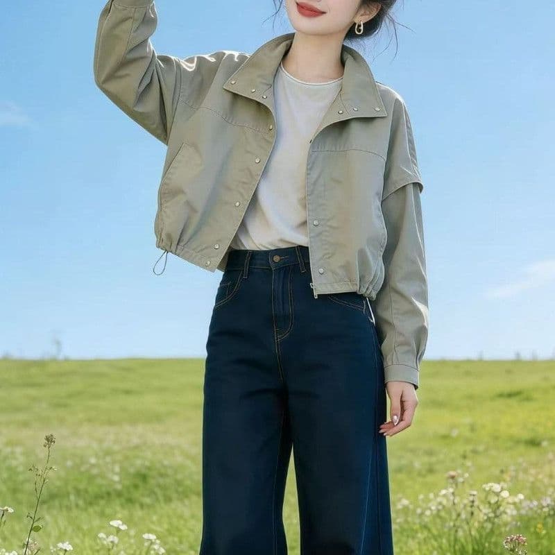 2026 봄 새로운 한국 스타일 자켓 루즈핏 다용도 스탠드 칼라 패션 맨위 짧은 여성 코트 상세 이미지 9