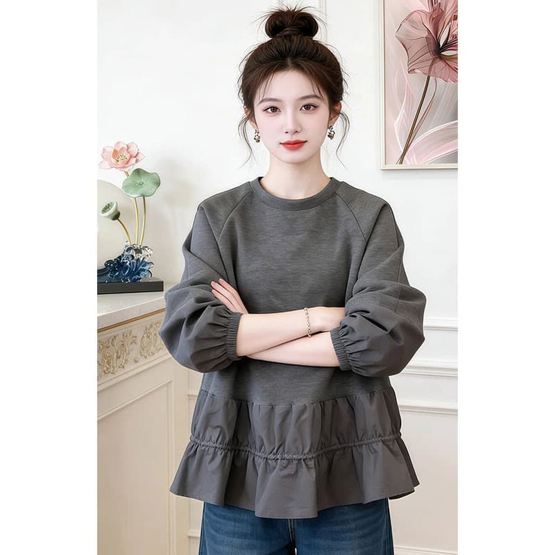 2026 가을 의상 새로운 한 부서 루즈핏 느긋한 바람 라운드 넥 후드티 여성 빈 가스 층 고유 한 아름다운 자이언트 잘 생긴 후드티 이미지 4
