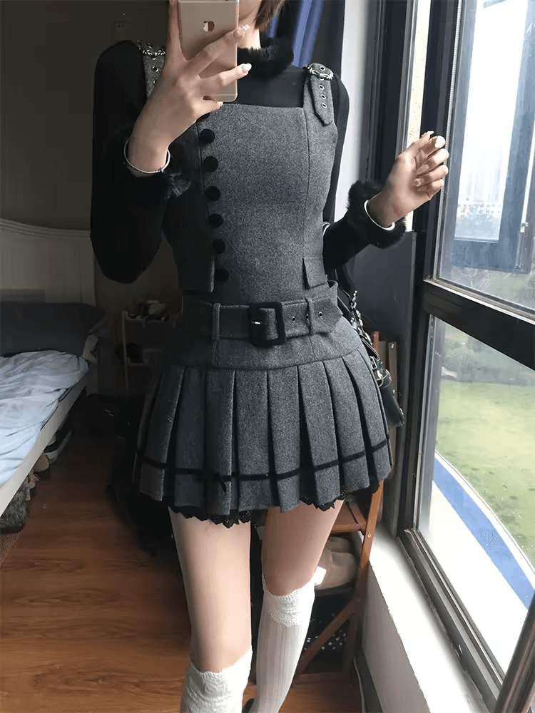 편지 와 시 그리드 새싹 wp 오리지널 두 번째 카드 우아함 일상 어깨끈 조절 가능 조끼 단어 플리트 스커트 쌍둥이 자리 겨울 이미지 3