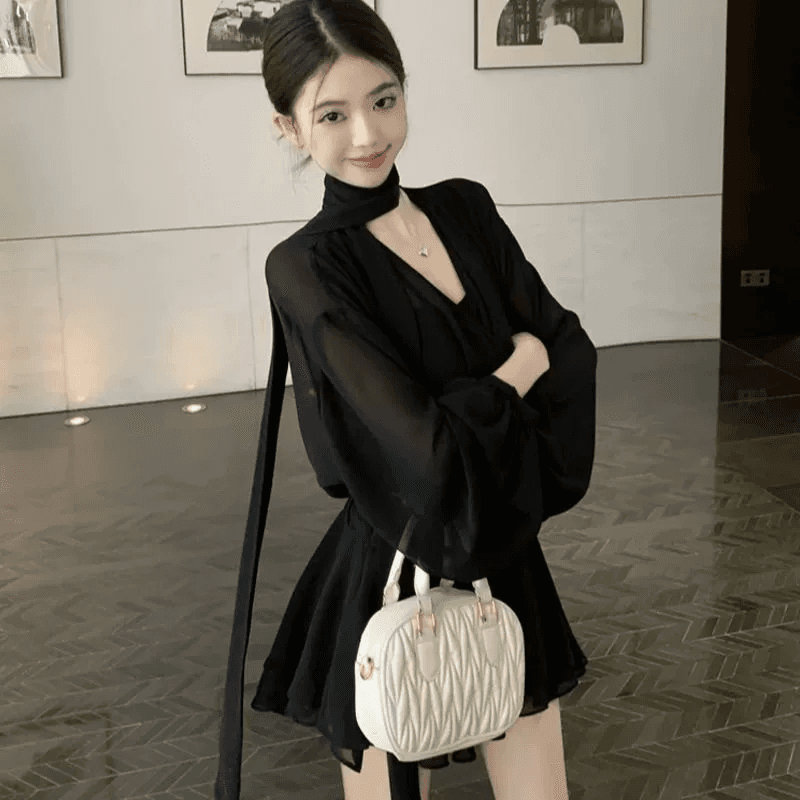 인터넷 유명인 새로운 2026 가을 패션 품격 긴팔 V넥 드레스 상세 이미지 7