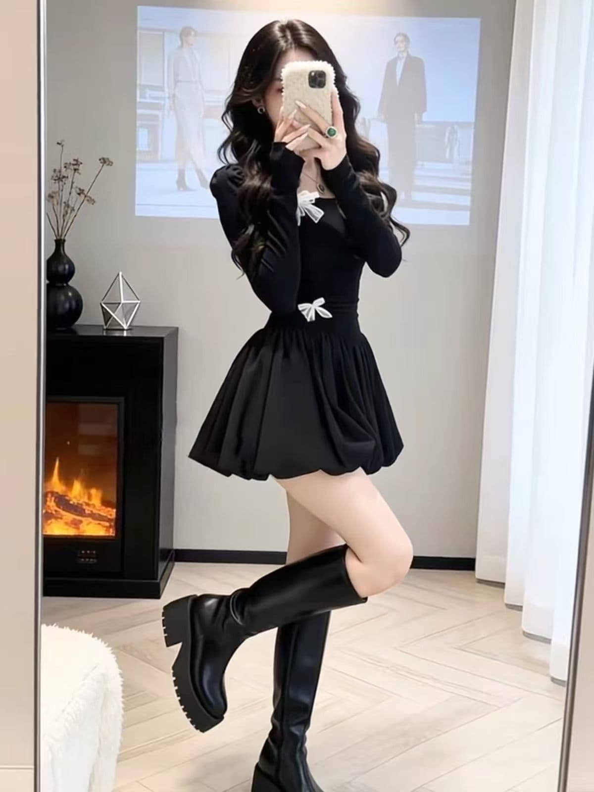 인터넷 유명인 새로운 2026 가을 패션 미니 스커트 드레스