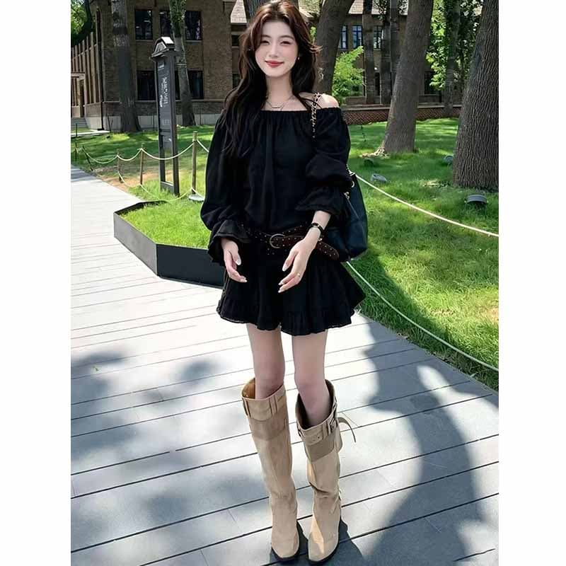 인터넷 유명인 새로운 2026 가을 패션 품격 맨위 허리 수축 미니 스커트 세트 투피스 세트 상세 이미지 2