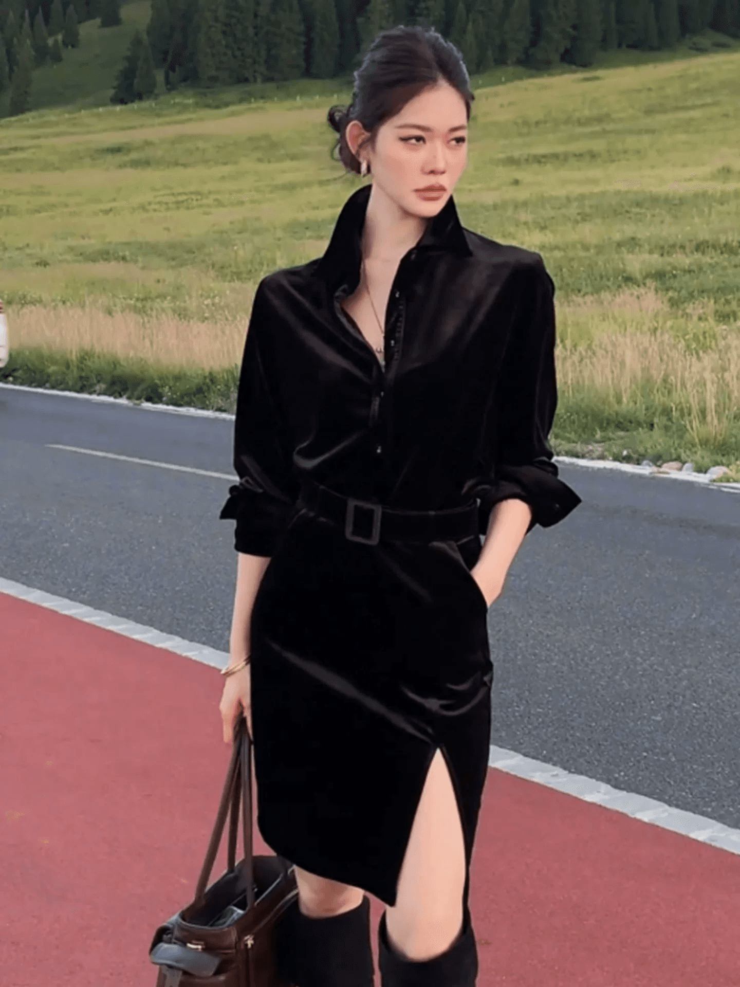 인터넷 유명인 새로운 2026 가을 패션 폴로 칼라 맨위 미니 스커트 세트 투피스 세트 상세 이미지 2