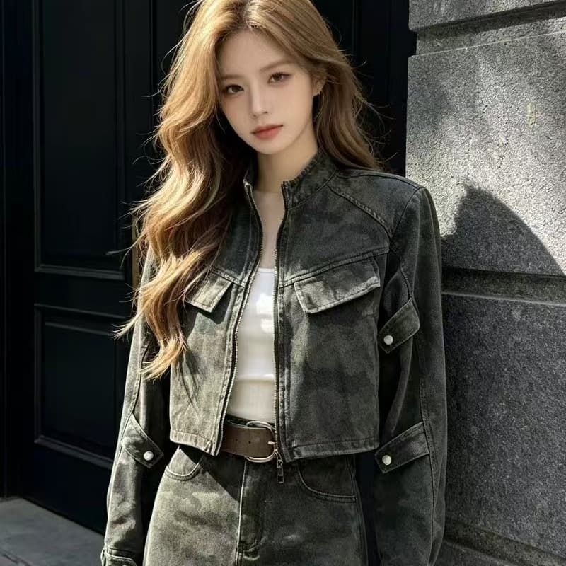인터넷 유명인 새로운 2026 가을 패션 품격 데님 맨위 미니 스커트 세트 투피스 세트 이미지 6