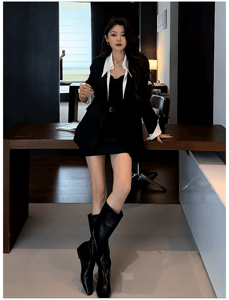 인터넷 유명인 새로운 2026 가을 패션 싱글 줄 버튼 재킷 미니 스커트 세트 투피스 세트 이미지 2