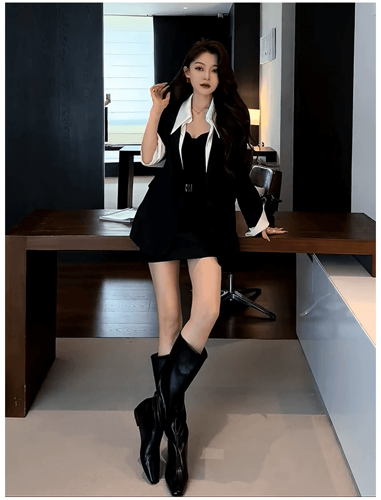 인터넷 유명인 새로운 2026 가을 패션 싱글 줄 버튼 재킷 미니 스커트 세트 투피스 세트 상세 이미지 3