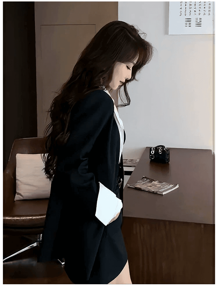 인터넷 유명인 새로운 2026 가을 패션 싱글 줄 버튼 재킷 미니 스커트 세트 투피스 세트 상세 이미지 5