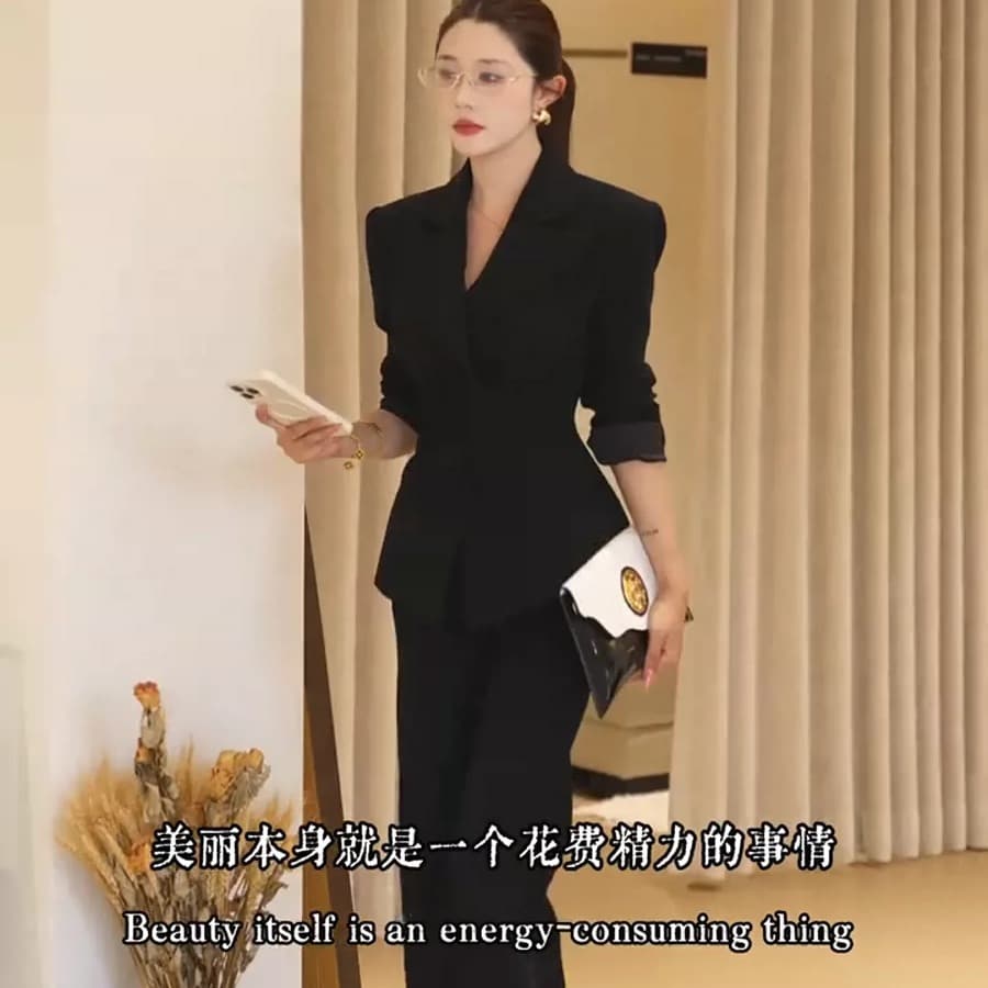 인터넷 유명인 새로운 2026 가을 패션 폴로 칼라 맨위 재킷 패치워크 긴 바지 세트 투피스 세트 이미지 6