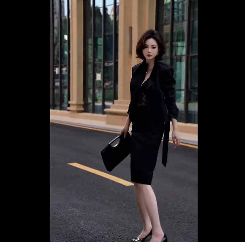 인터넷 유명인 새로운 2026 가을 더블 행 치마 세트 투피스 세트 상세 이미지 2
