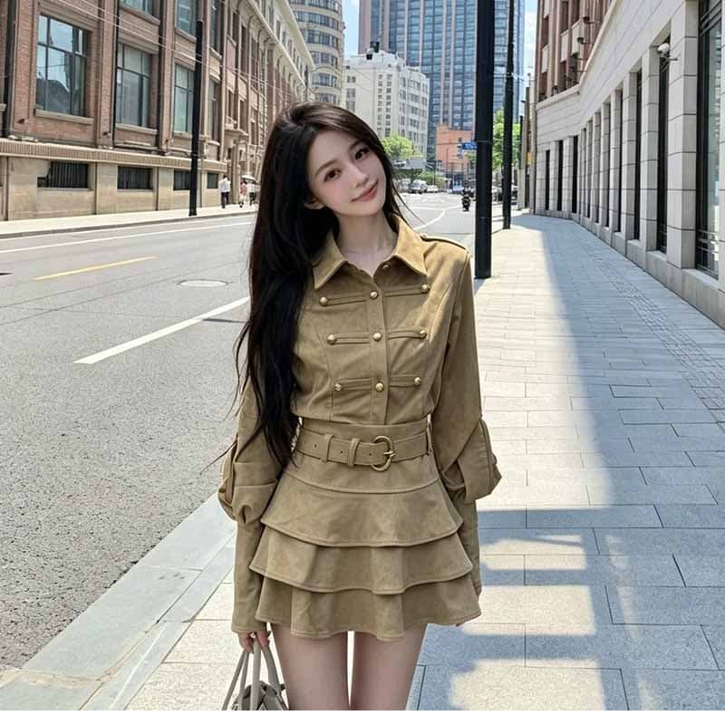 인터넷 유명인 새로운 2026 가을 패션 폴로 칼라 재킷 미니 스커트 세트 투피스 세트 상세 이미지 3