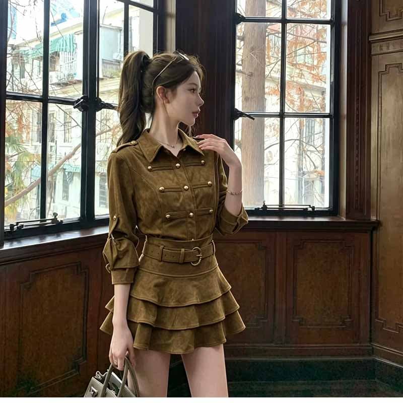 인터넷 유명인 새로운 2026 가을 패션 폴로 칼라 재킷 미니 스커트 세트 투피스 세트 상세 이미지 6