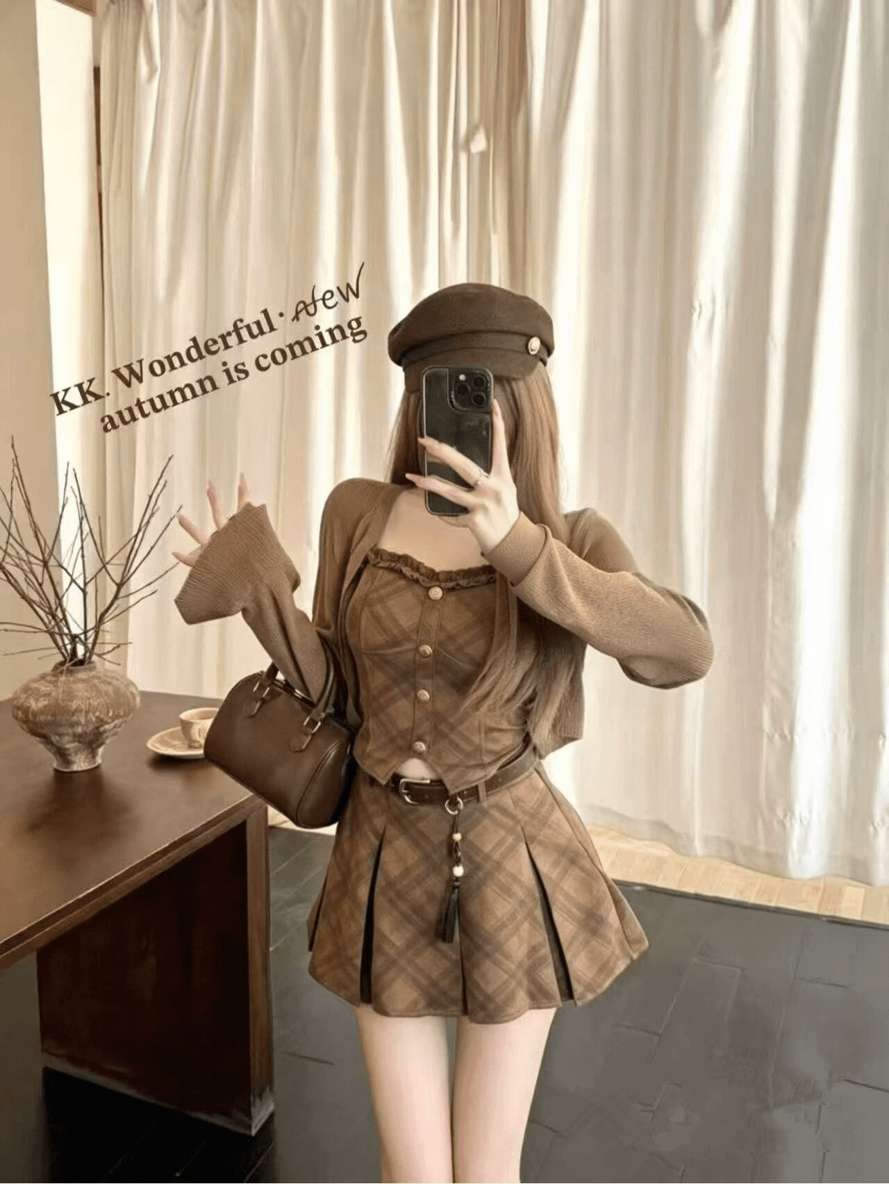 인터넷 유명인 새로운 2026 가을 패션 맨위 슬립 핫걸 미니 스커트 세트 3종 세트 상세 이미지 3