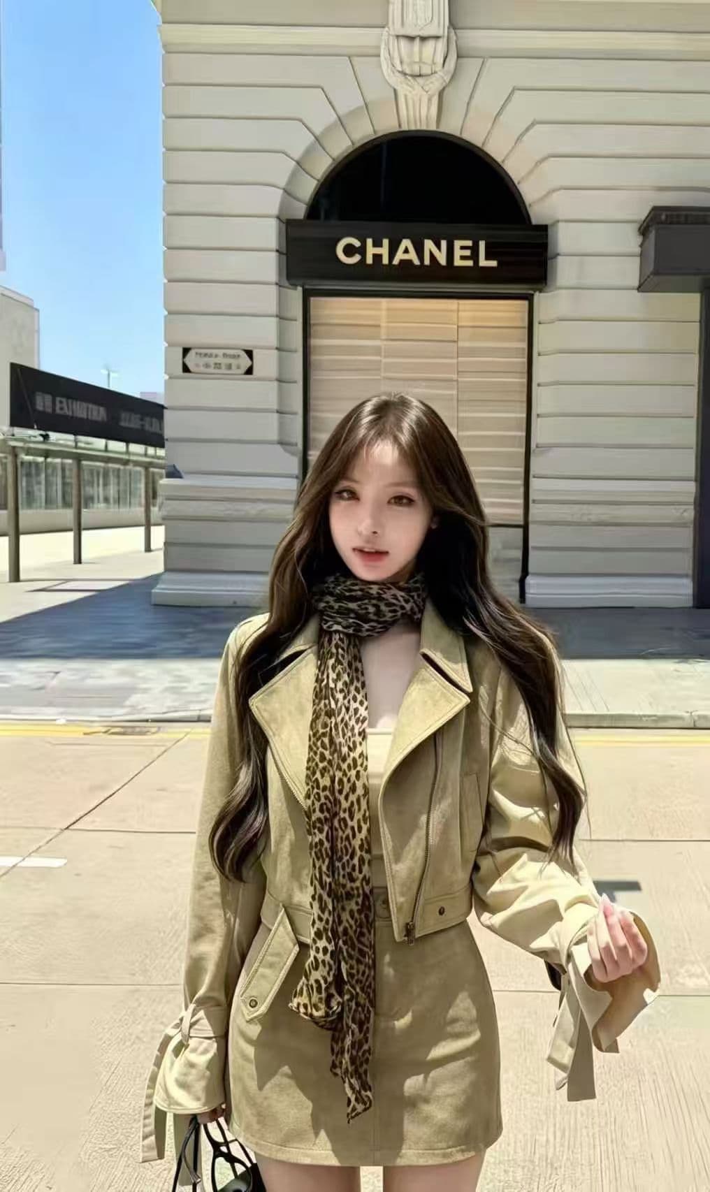 인터넷 유명인 새로운 2026 가을 패션 재킷 미니 스커트 레오파드 무늬 스카프 세트 3종 세트 상세 이미지 5