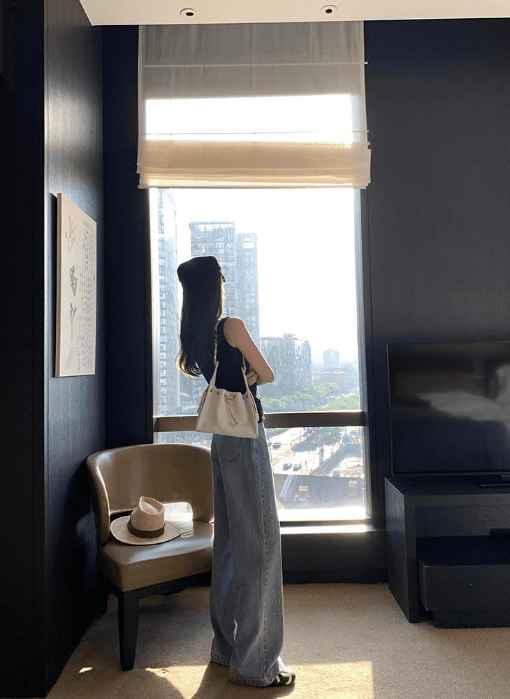 큰 병 맞춤 여름 제한적 소 깨진 얼음 바래다 훈련 청바지 여성 여름 얇은 루즈핏 스트레이트 캐주얼 긴 바지 상세 이미지 18