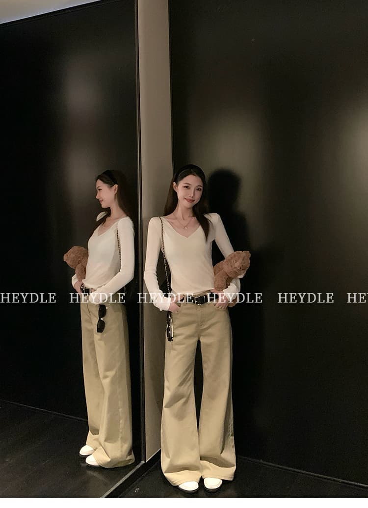 검은 콩 흠 느긋한 스타일 모래 워시 스트레이트 청바지 오래된 돈 바람 다용도 슬림해 보이는 넓은 다리 길이 바지 상세 이미지 11
