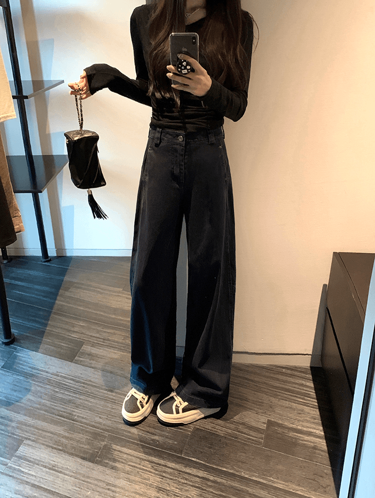 큰 병 맞춤 작은 대중 부서 무거운 작업 vintage 워싱 색상 좁은 에디션 넓은 다리 청바지 여성 슬림해 보이는 스트레이트 다리 바지 상세 이미지 13