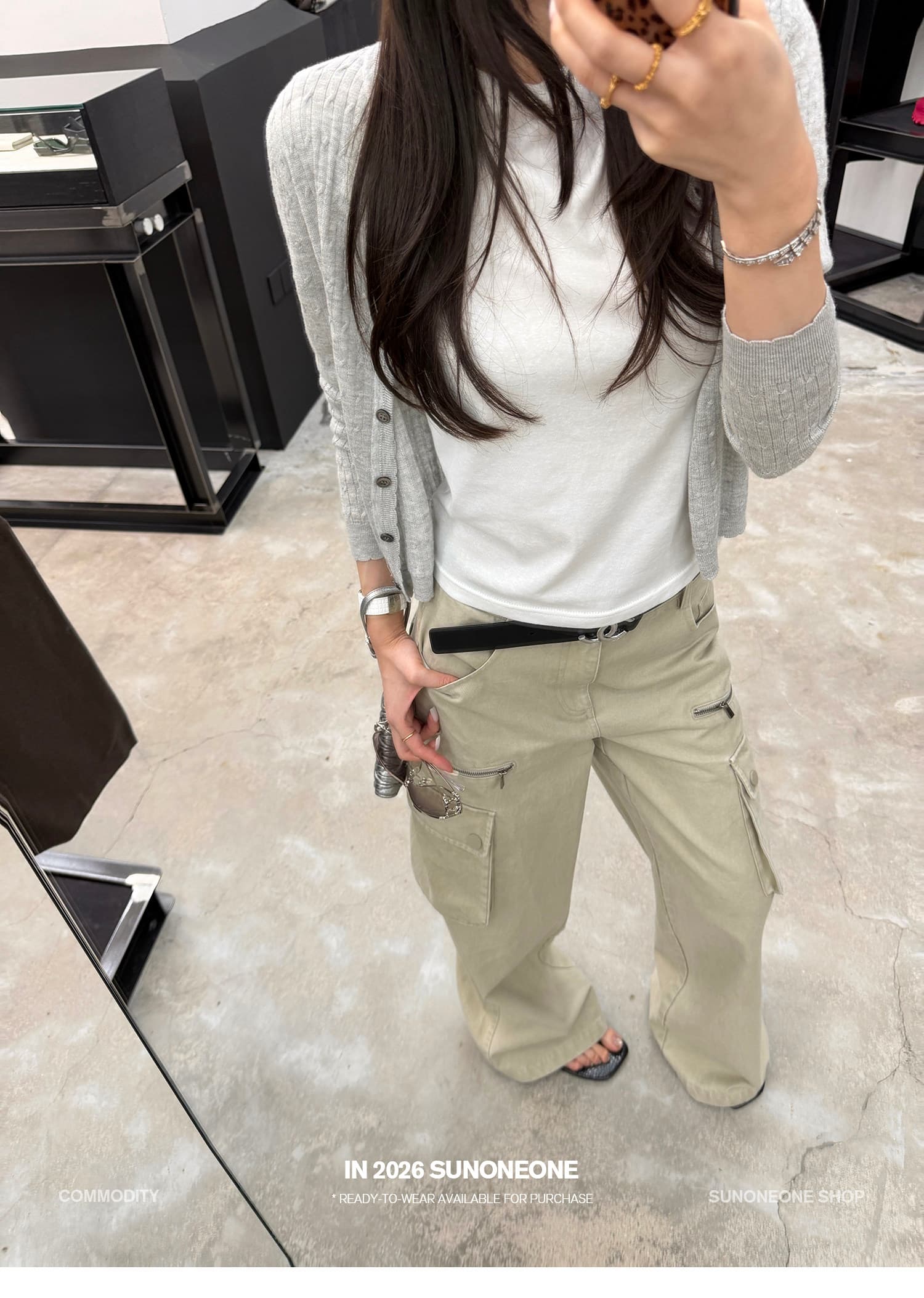 sunoneone 기타 주머니 루즈핏 스트레이트 아메리칸 레트로 카키 색 워크웨어 팬츠 여성 봄 워싱 캐주얼 바지 상세 이미지 29