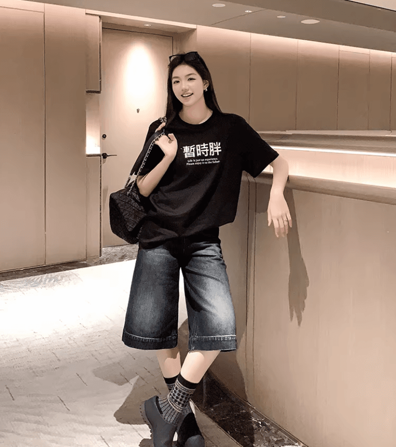 아름다움 대양 meiyang 꿈 애인 7부 바지 26 봄 현대 재기 넓은 다리 데님 이미지 2