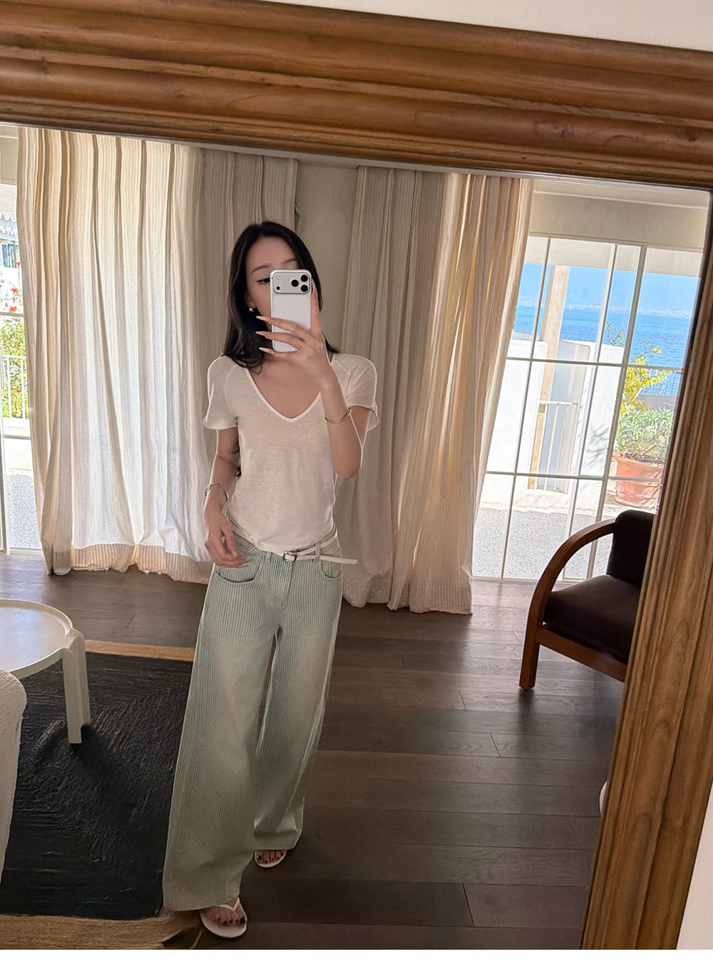 5werkwen 여름 특별 조정 비전 온도 하강 맞춤 스트라이프 원단 상쾌 에디션 워싱 하늘색 청바지 상세 이미지 19