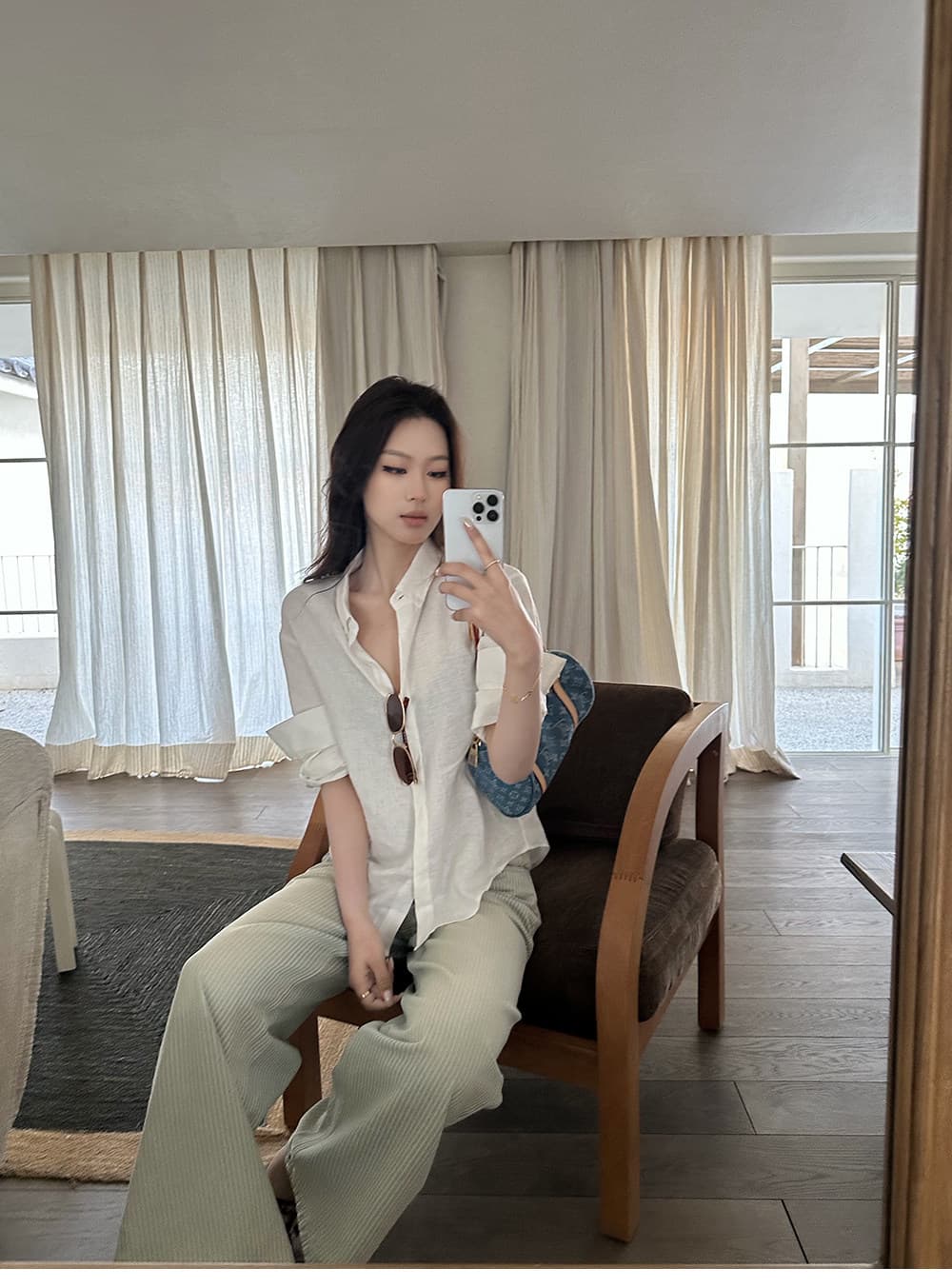 5werkwen 여름 특별 조정 비전 온도 하강 맞춤 스트라이프 원단 상쾌 에디션 워싱 하늘색 청바지 상세 이미지 26
